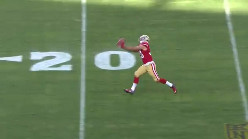 Jarryd Hayne fields a punt for the San Francisco 49ers in an NFL preseason game against Dallas.