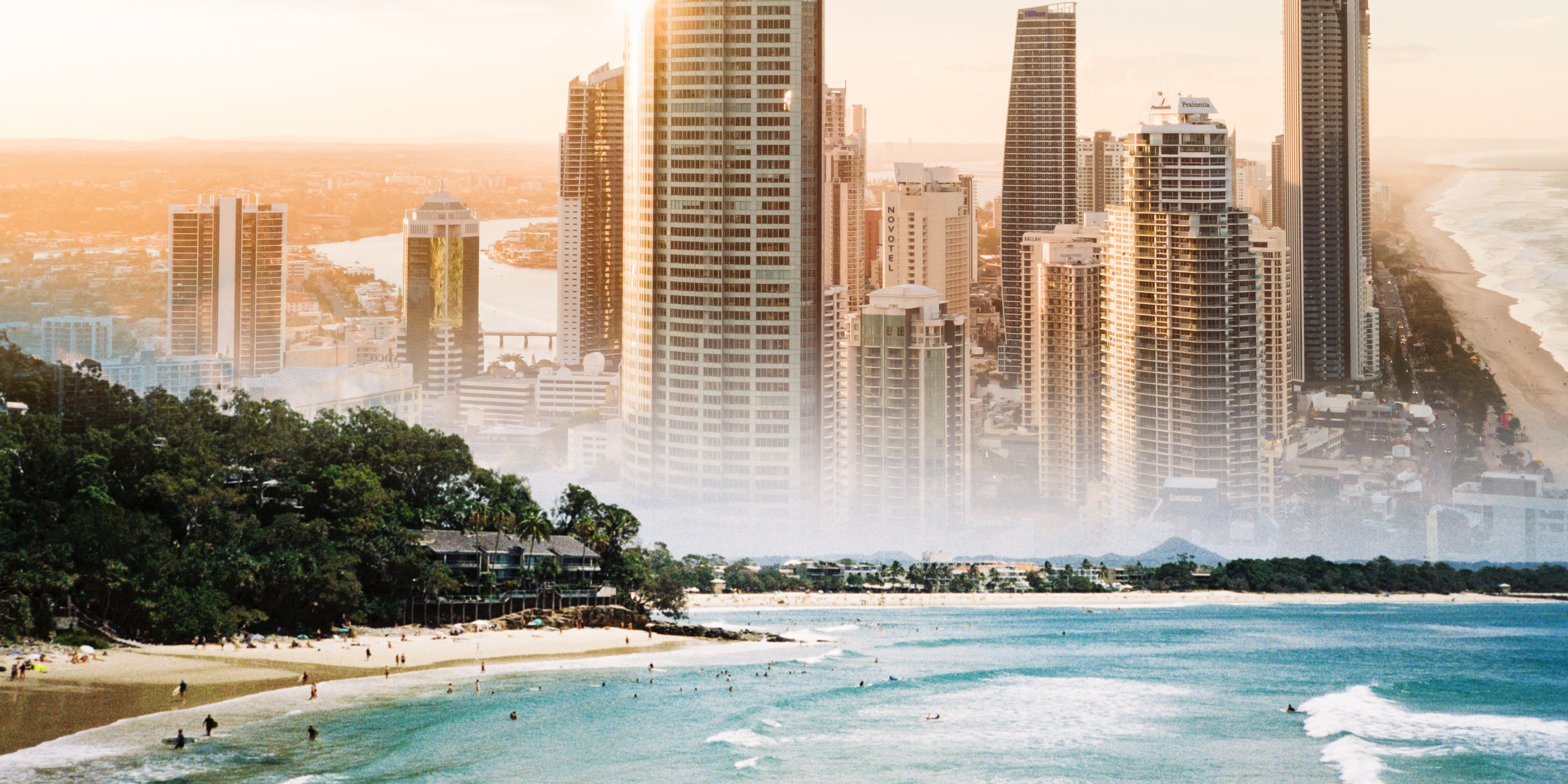 Noosa coastline fading into the Gold Coast skyline