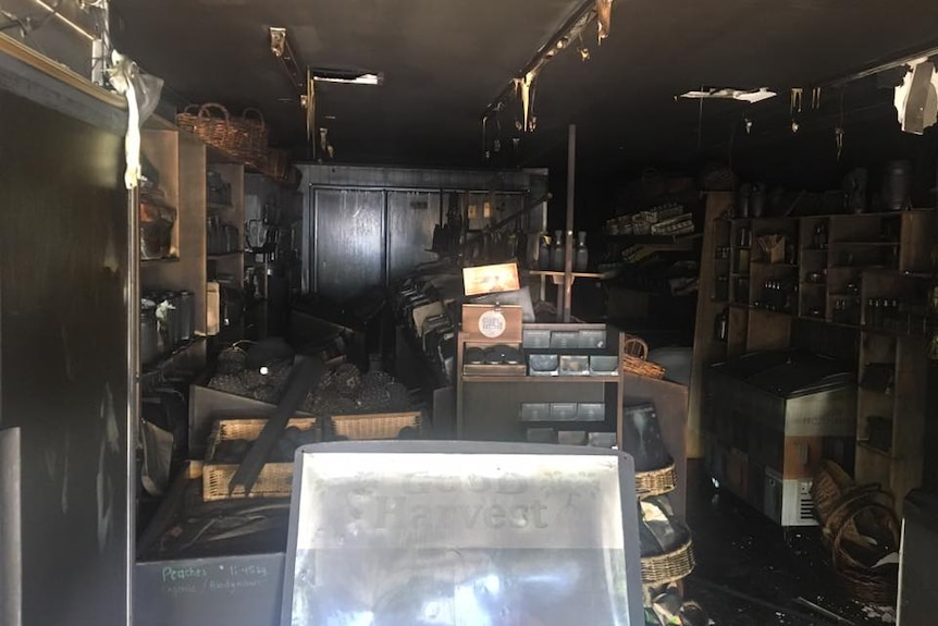 The burnt out shop.
