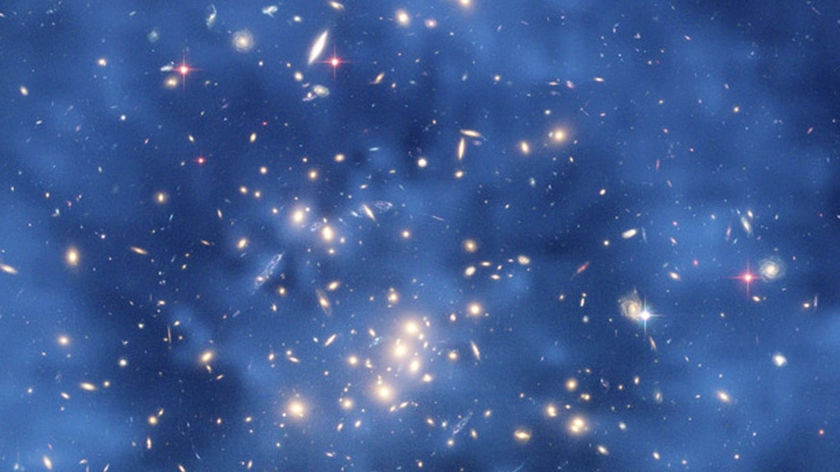 Image from Hubble Space Telescope shows ring of dark matter in a galaxy cluster.