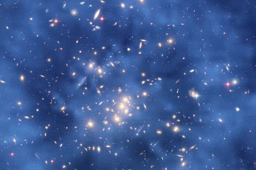 Image from Hubble Space Telescope shows ring of dark matter in a galaxy cluster.