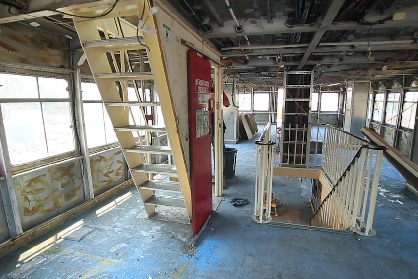 Inside a gutted Sydney heritage ferry