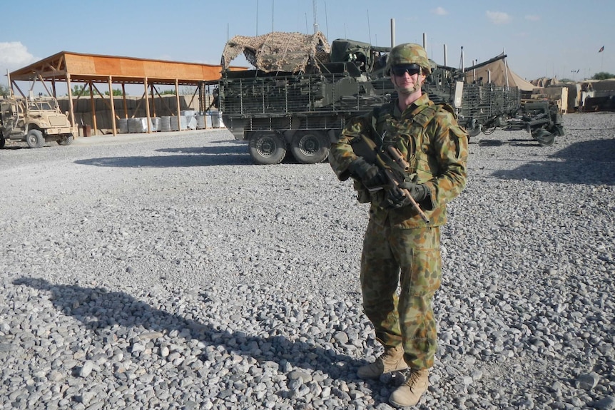 Ed Bennett in his army gear while serving in Afghanistan.