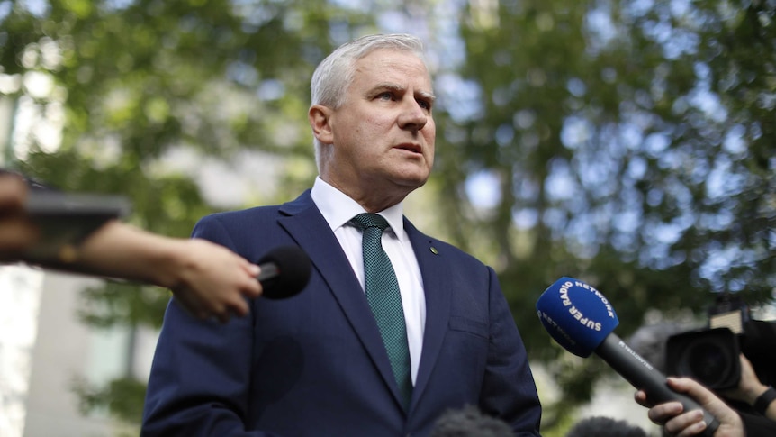 Michael McCormack speaks to the media in a courtyard at Parliament House