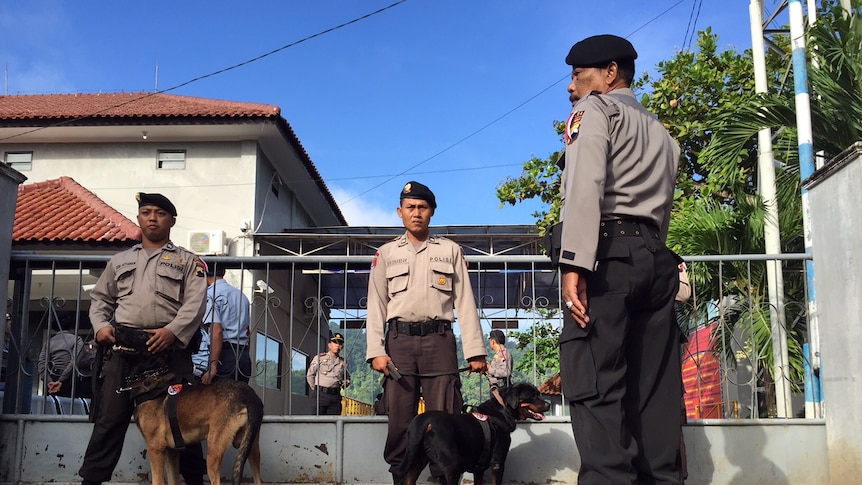 Security guards at gate to Cilacap
