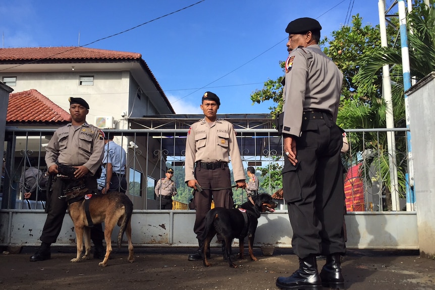 Security guards at gate to Cilacap