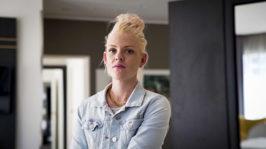 Felicity Bourke in  hotel room.