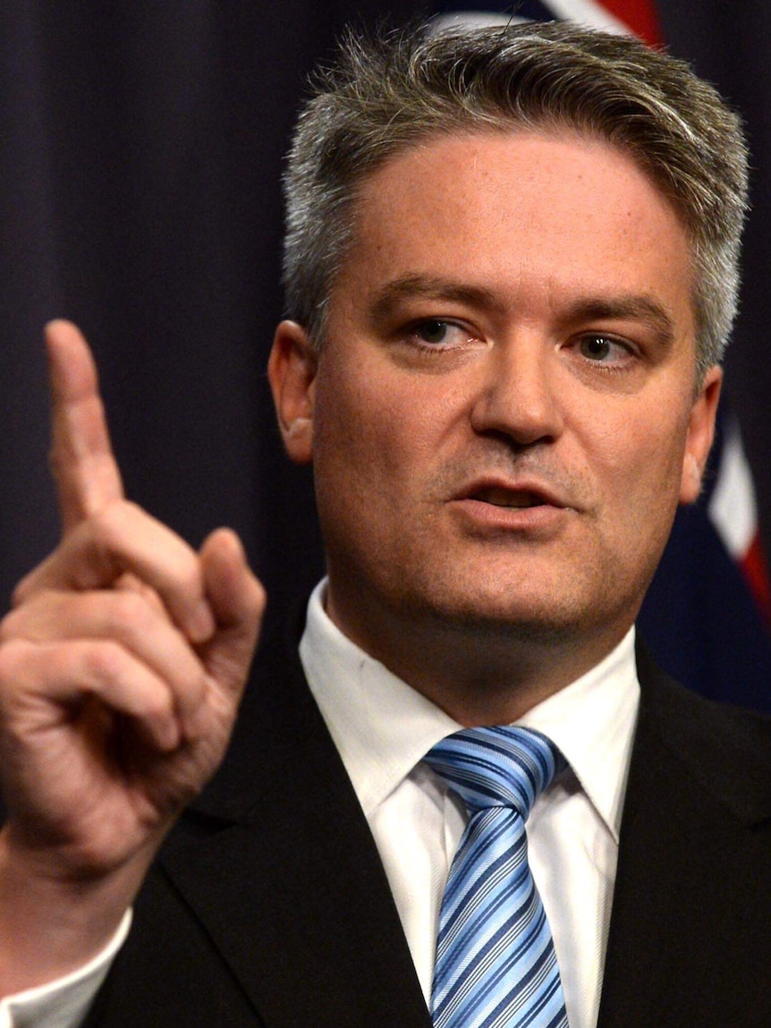 Finance minister Mathias Cormann speaks during a press conference.