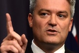 Finance minister Mathias Cormann speaks during a press conference.