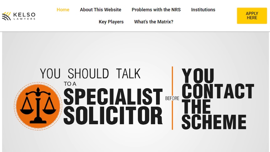 A still of a website for Kelso lawyers featuring a large graphic of a youtube video