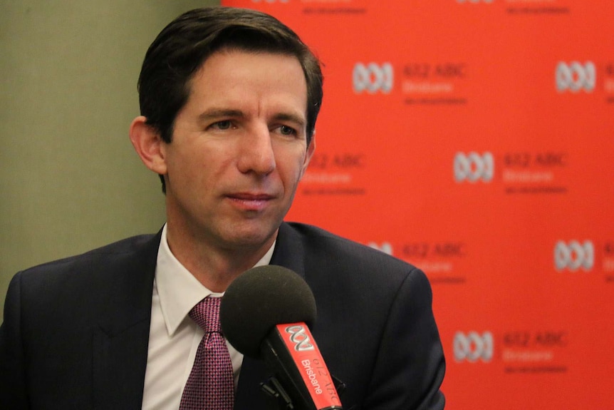 Federal Education Minister Simon Birmingham in the 612 ABC Brisbane studio