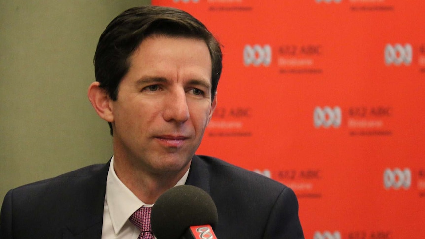 Federal Education Minister Simon Birmingham in the 612 ABC Brisbane studio