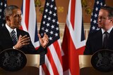 Barack Obama talks during a press conference with Britain's Prime Minister David Cameron.