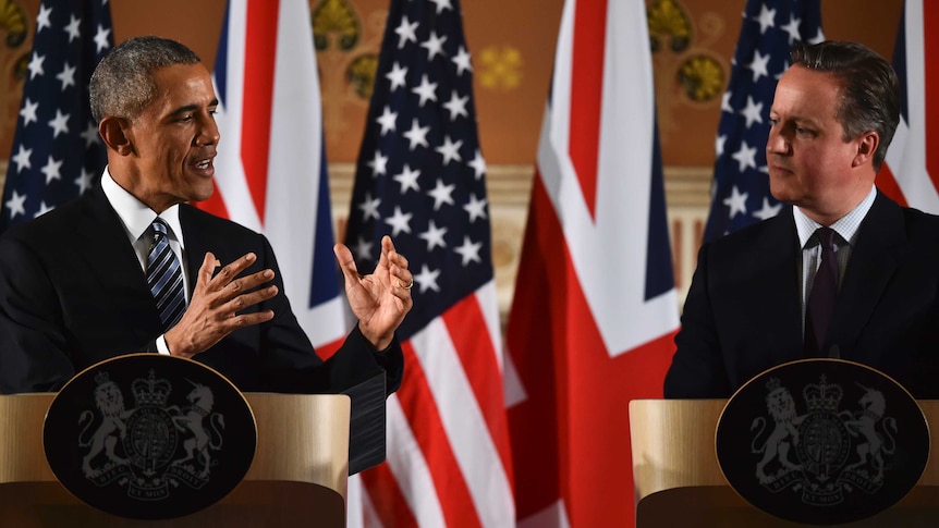 Barack Obama talks during a press conference with Britain's Prime Minister David Cameron.