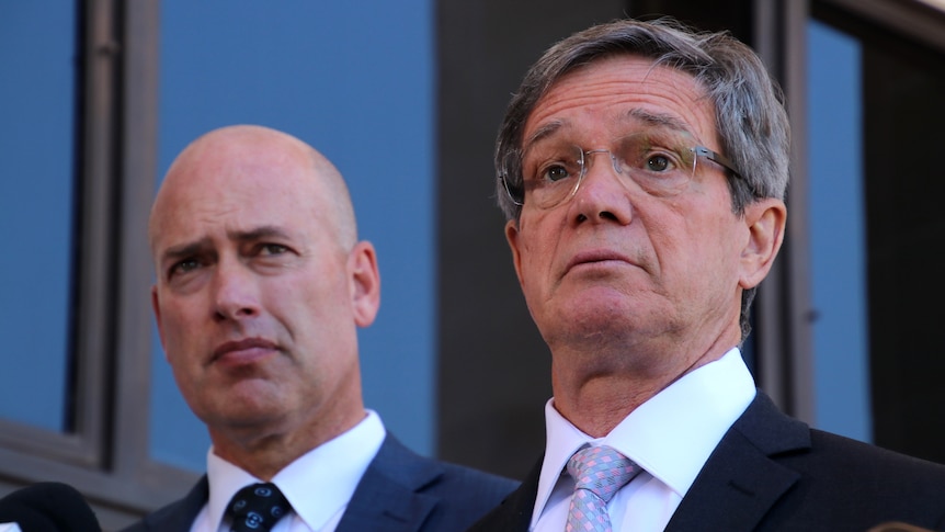 Headshots of WA Opposition Leader Mike Nahan with Dean Nalder outside Parliament House.