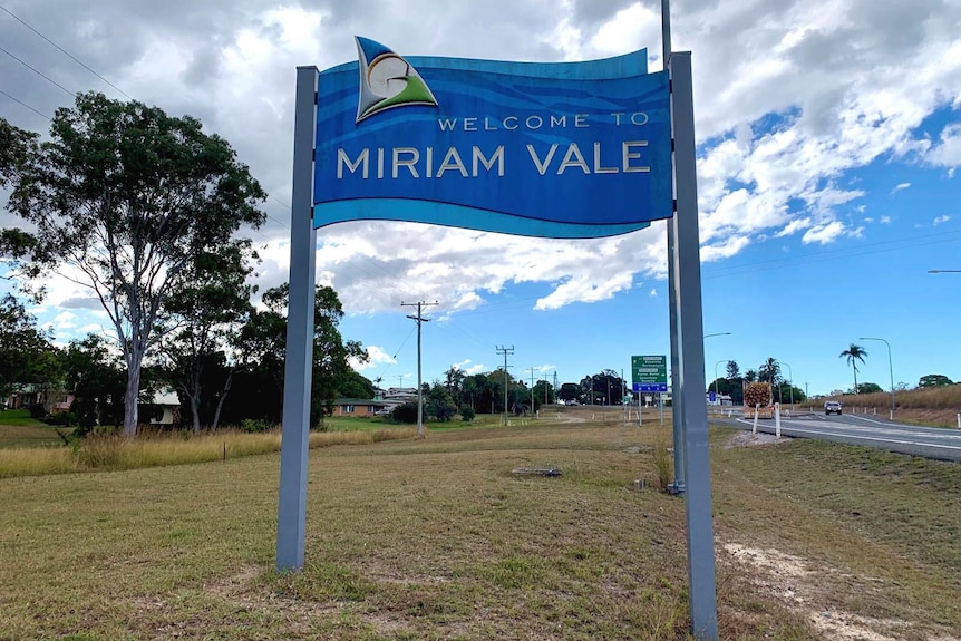 A sign on the edge of town welcoming drivers to the town of Miriam Vale