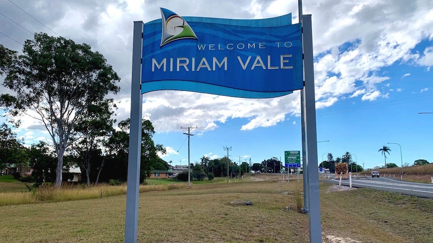 A sign on the edge of town welcoming drivers to the town of Miriam Vale