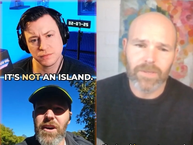 Dos hombres hablan en una imagen compuesta de dos videos verticales de redes sociales.