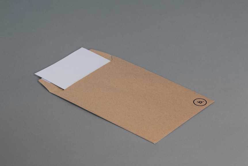 A white letter in a brown envelope.