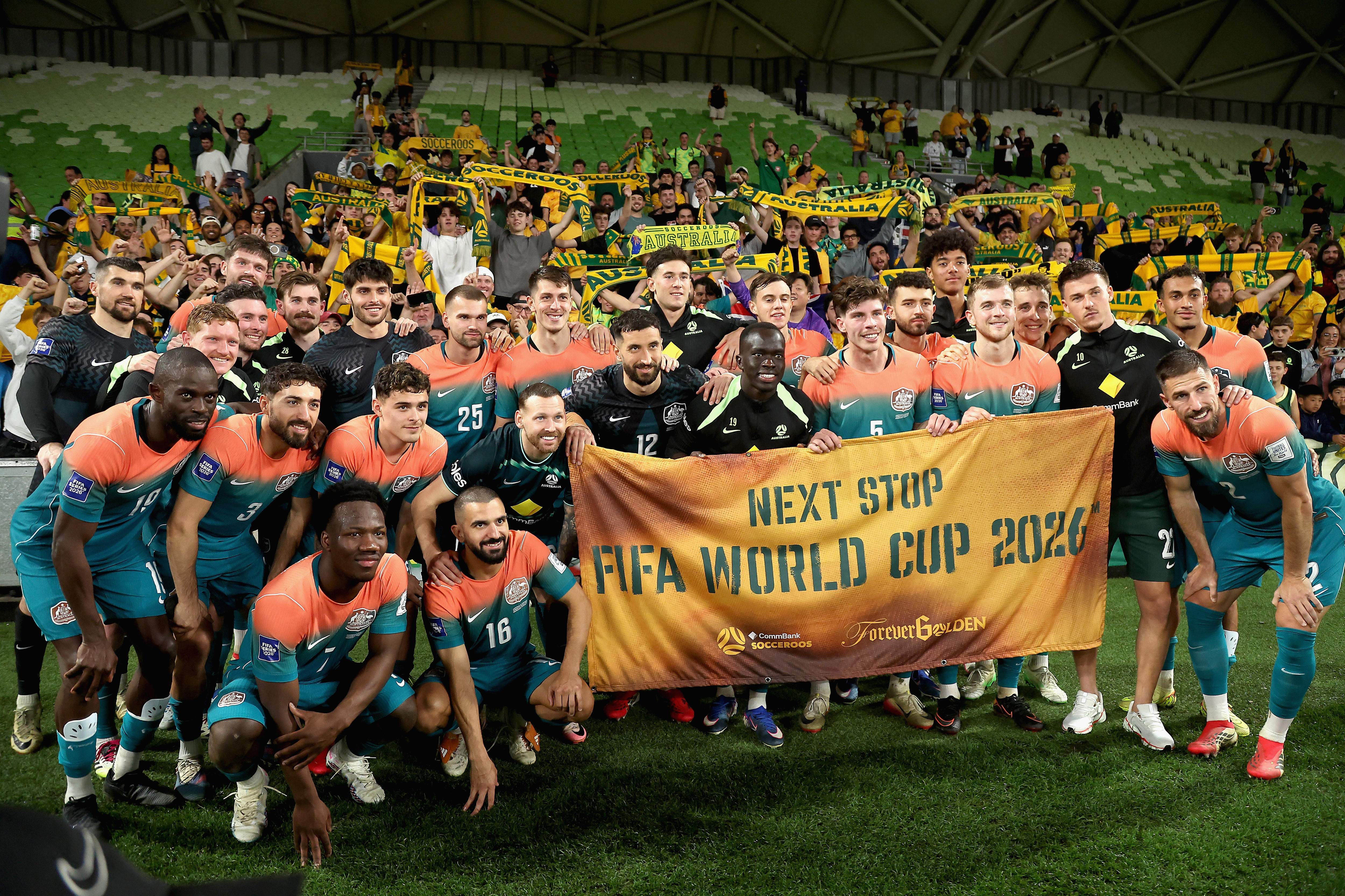 Australia players pose for fans during the FIFA Series 2026