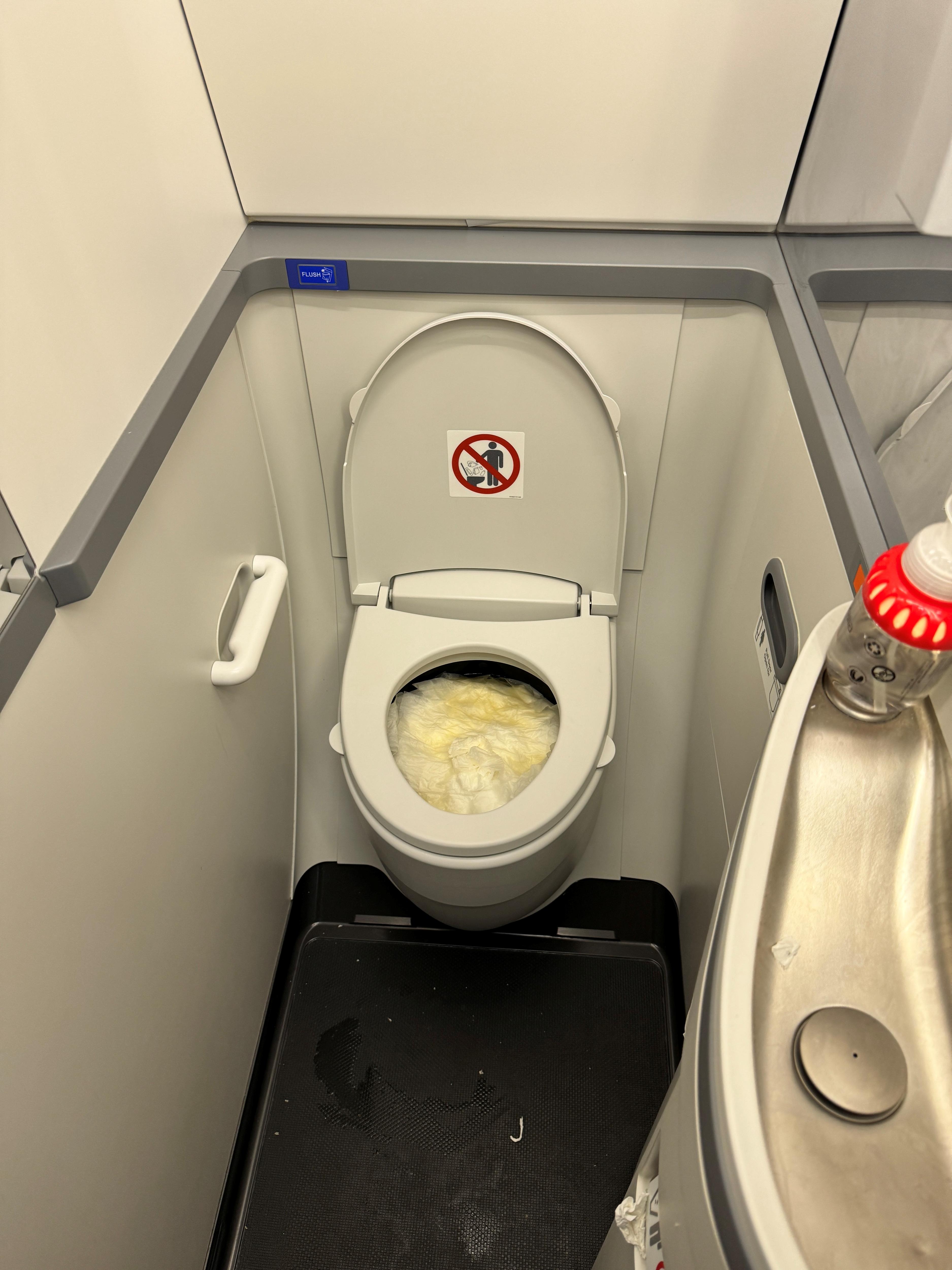 Human waste fills to the top of a plane toilet