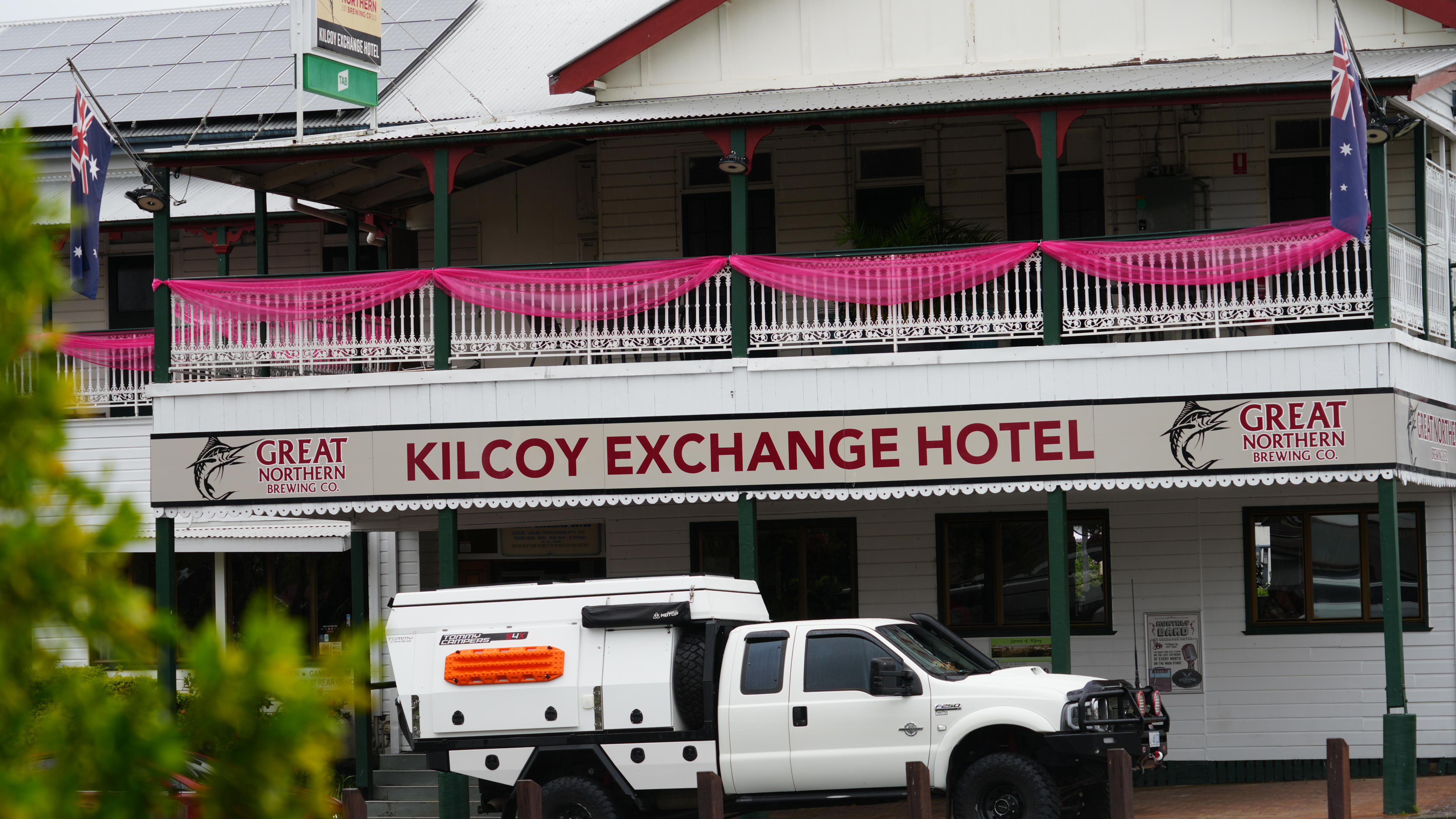 Kilcoy Exchange Hotel with pink decorations
