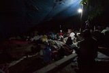 People sleep on a square in Port-au-Prince's Petionville district