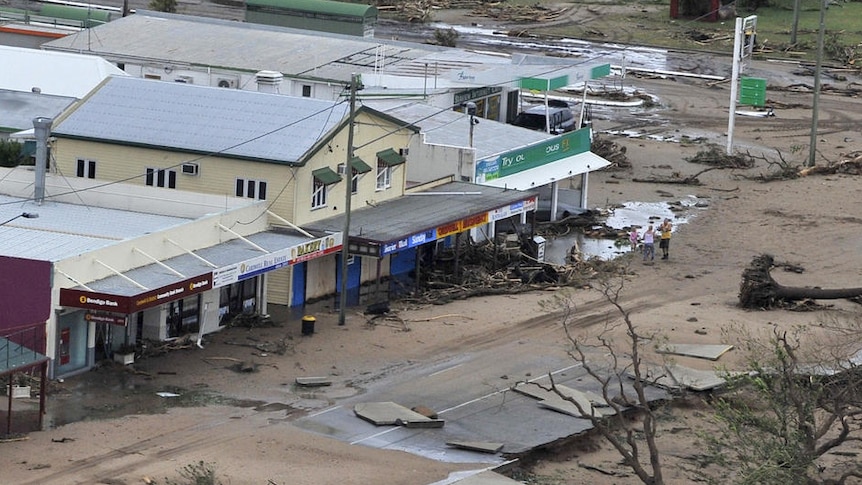 Cardwell's foreshore with part of the Bruce Highway washed into the ocean and damage to buildings after Cyclone Yasi passed through on February 3, 2011.