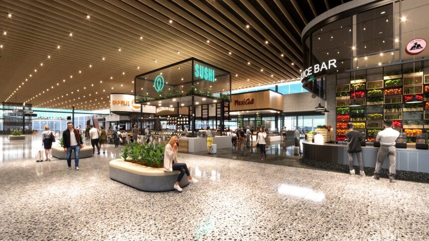 An artist impression image of the upgraded retail district within the Adelaide Airport.