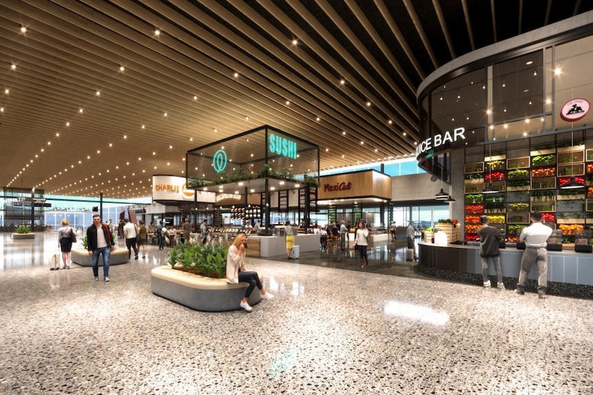 An artist impression image of the upgraded retail district within the Adelaide Airport.