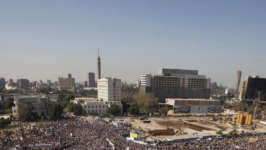 Egyptian pro-democracy supporters gather in Tahrir Square