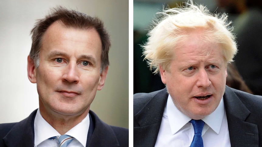 Profile pictures of Jeremy Hunt, left, and Boris Johnson, right
