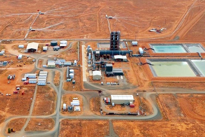 An aerial view of a mine in remote Australia.