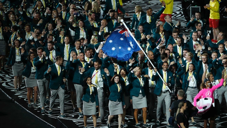 The Australian team at the Commonwealth Games opening ceremony.