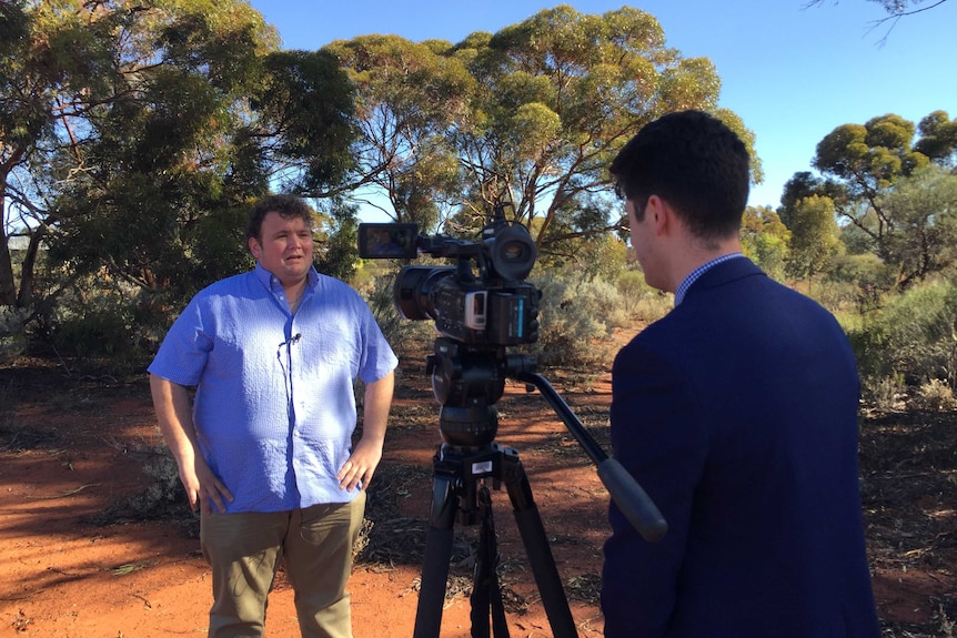 Kalgoorlie politician Kyle McGinn being interviewed by a GWN7 reporter.