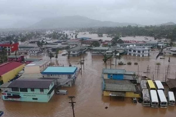 An aerial shot of flooding