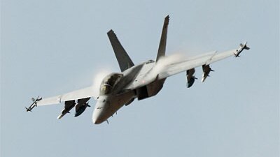 An F/A 18F Super Hornet at the Australian International Airshow and Aerospace and Defence Exposition in March