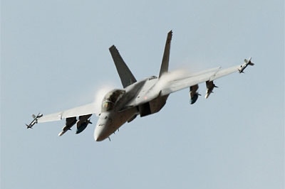 An F/A 18F Super Hornet at the Australian International Airshow and Aerospace and Defence Exposition in March