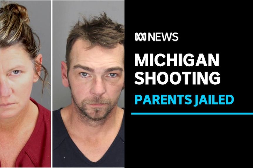 Michigan shooting: parents jailed. A composite of mugshots for a man and a woman.
