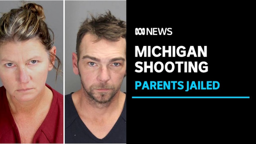 Michigan shooting: parents jailed. A composite of mugshots for a man and a woman.