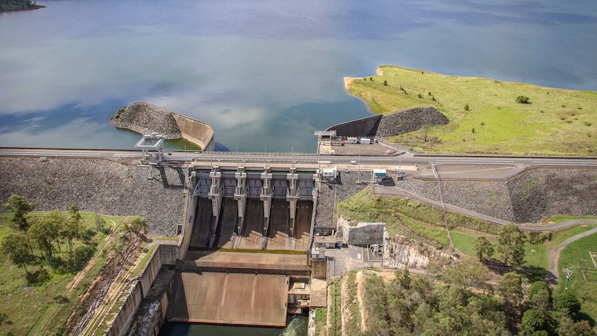 Aerial photo of Wivenhoe Dam, north of Brisbane in 2019.