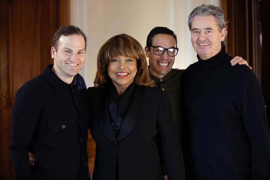 Dan Lindsay, Tina Turner, TJ Martin, Erwin Bach standing together and smiling.