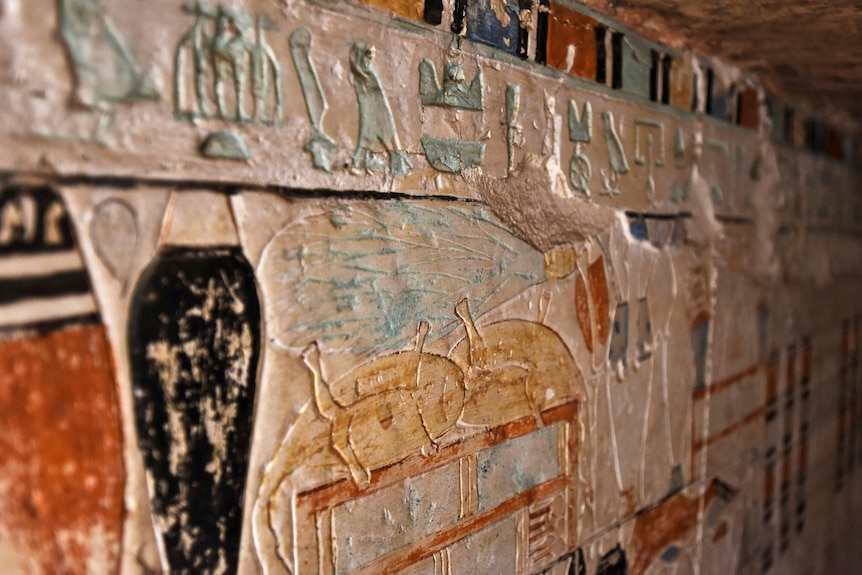 Close up photo of markings on wall in Egypt tomb