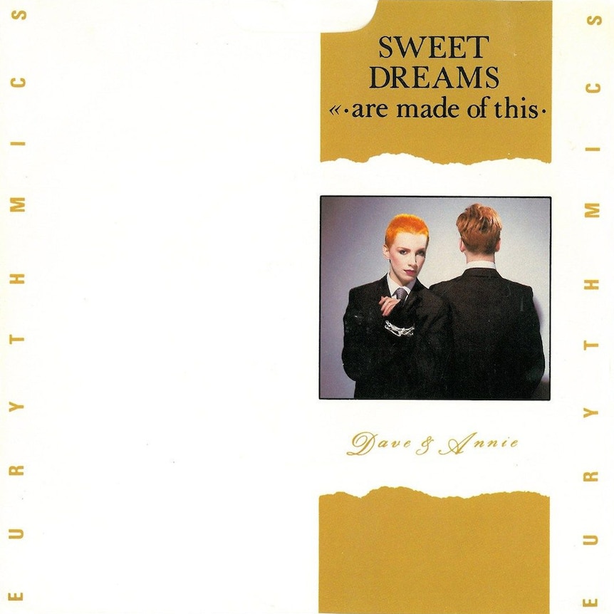 A largely blank single cover, with a small photo of Annie Lennox and the back of Dave Stewart's head.