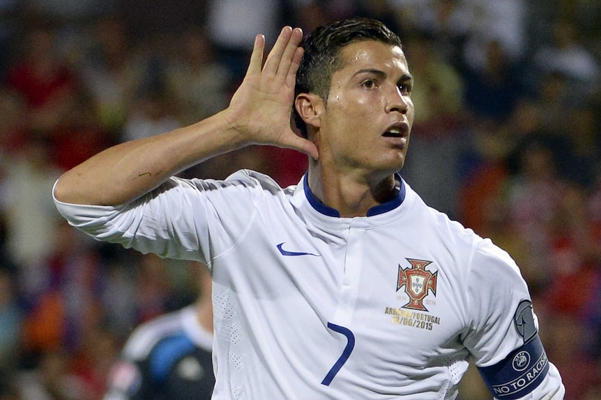 Portugal's Cristiano Ronaldo celebrates a goal against Armenia in Euro 2016 qualifiers in June 2015.