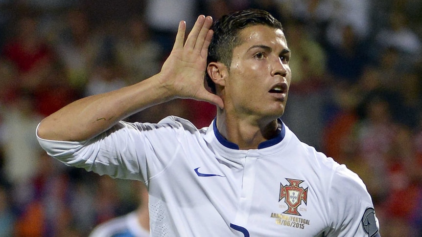 Portugal's Cristiano Ronaldo celebrates a goal against Armenia in Euro 2016 qualifiers in June 2015.