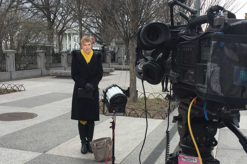 Daniel standing in front of camera outside the White House.