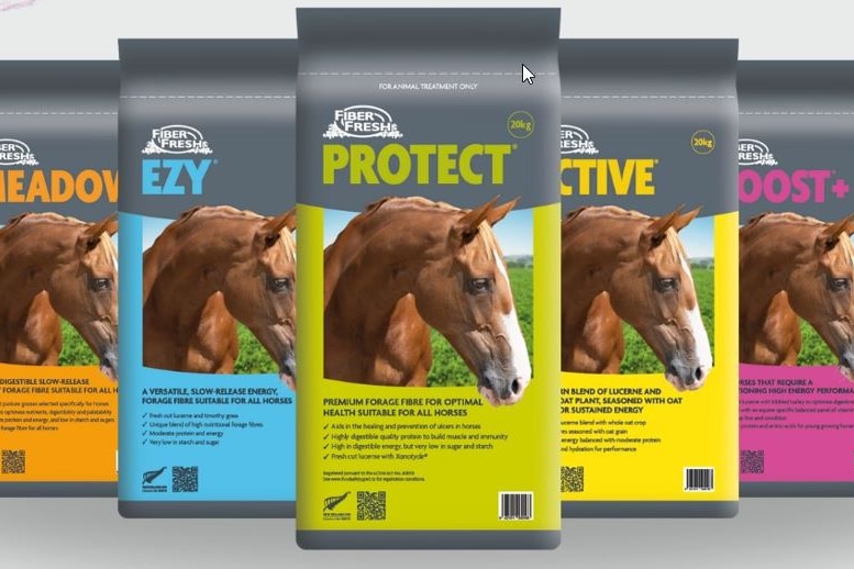 five bags of horse feed product