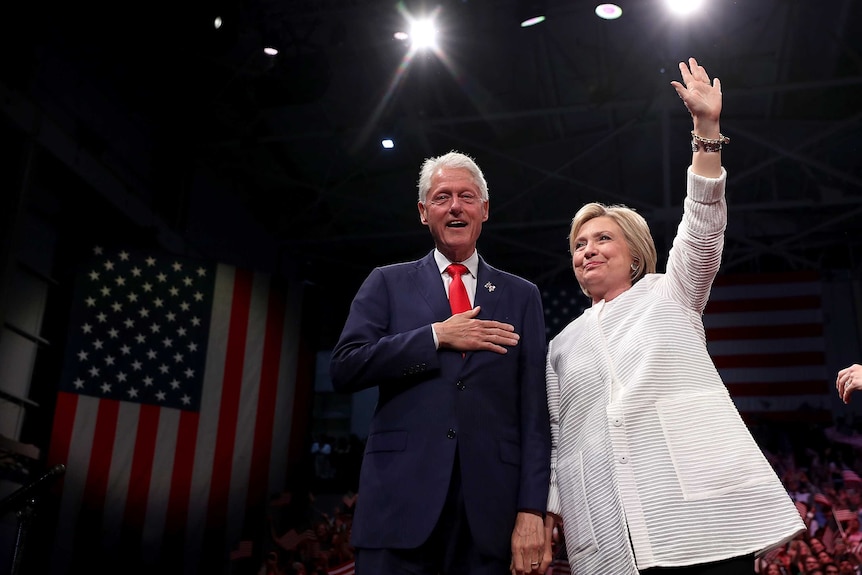 Hillary Clinton with Bill Clinton at a rally in New York