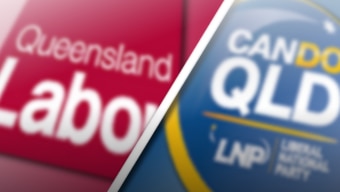 A composite image of the Queensland ALP and the LNP logos.